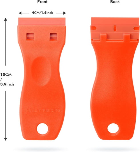 FOSHIO 2PCS Orange Plastic Razor Blade Scraper Tool and 100PCS Orange Plastic Blades for Gasket Remover, Sticker Remover, Labels Decal and Adhesiv...