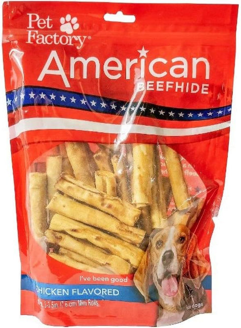 Pet Factory American Beefhide 3" Mini Rolls Dog Chew Treats - Chicken Flavor, 40 Count/1 Pack...