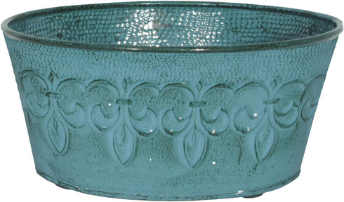 Robert Allen MPT01893 Fluer De Lis Series Metal Bowl Planter Flower Pot, 8", Color Surf Blue...