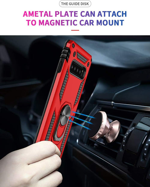 Military Grade Drop Impact for Samsung Galaxy S10 Plus Case 360 Metal Rotating Ring Kickstand Holder Built-in Magnetic Car Mount Armor Shockproof ...