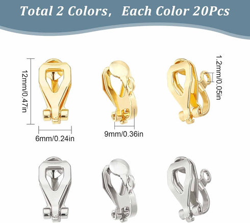 SUNNYCLUE 1 Box 40Pcs 2 Colors Clip-on Earring Converters Stainless Steel Clip on Earrings Clip on Earring Components Gold Silver Dangle Earring C...