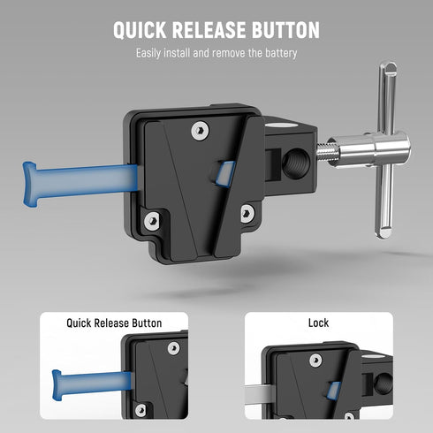 NEEWER Mini V Mount Battery Plate with Wide Super Crab Clamp & QR Lock for Tripod Light Stand C Stand Gimbal Column and 15mm Rod, Compatible with ...