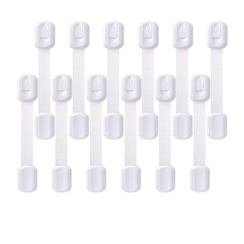 12 Pack Vmaisi Multi-Use Adhesive Straps Locks - Childproofing Baby Proofing Cabinet Latches for Drawers, Fridge, Dishwasher, Toilet Seat, Cupboar...