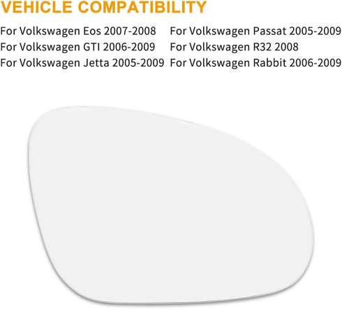 X AUTOHAUX Passenger Right Side Rear View Mirror Replacement Glass with Adhesive for Volkswagen Jetta EOS Passat GTI R32...