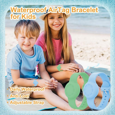 2 Pack Kids Waterproof AirTag Bracelet, Silicone Case Compatible with Apple AirTag Holder, Hidden Wristband Case for Air Tag GPS Tracker Band for ...