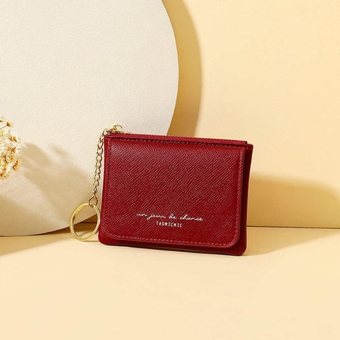 Coin Purse Mini Pouch Case Womens Change Wallet Keychain Zipper Pocket with Front Card Holder Organizer Fashion Slim Wallets (Red)...