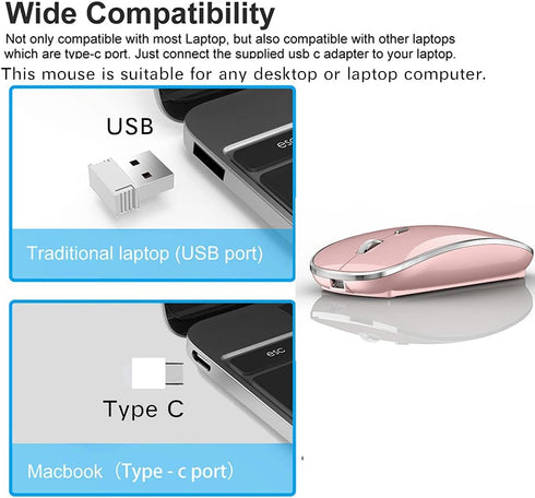 Wireless Mouse for MacBook Pro MacBook Air Mac iMac Desktop Computer Chromebook Win7/8/10 PC HP Dell Laptop (Rose Gold)...