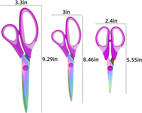 Craft Scissors Set of 3 Pack Stainless Steel Titanium Coating Sewing Scissors Multipurpose Fabric Scissors Rubber Soft Grip Handle Sharp Titanium ...