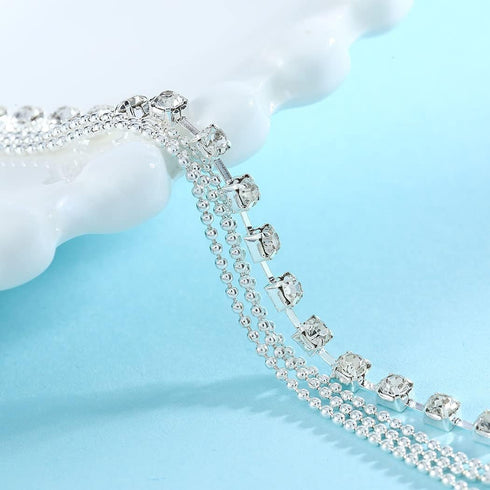 Boho Layered Anklet Rhinestone Beach Ankle Bracelets Silver Foot Chain Jewelry for Women...