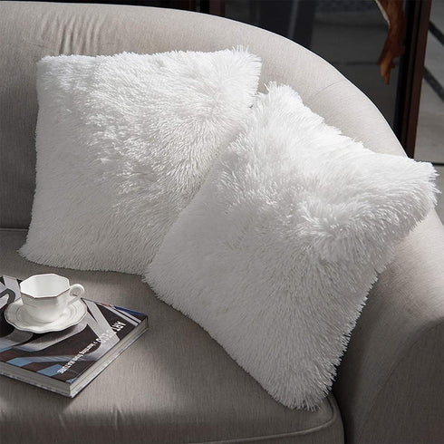 NordECO HOME Luxury Soft Faux Fur Fleece Cushion Cover Pillowcase Spring Decorative Throw Pillows Covers, No Pillow Insert, 18" x 18" Inch, White,...