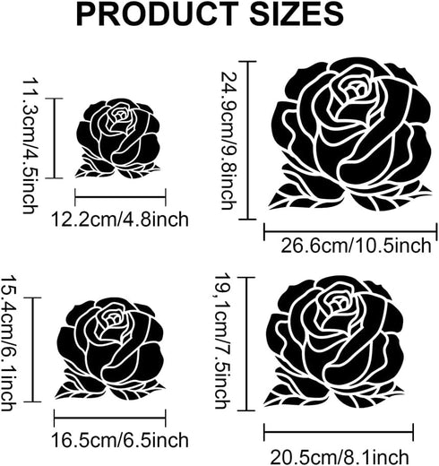 4pcs Rose Flower Stencils 6~11.8inch 4 Sizes Blooming Roses Stencils for Painting with Paint Brush Reusable Love Heart Floral Stencil for DIY Art ...