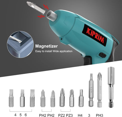 Small 4V Electric Screwdriver,Kiprim ES3 Cordless Screwdriver Tool with Rechargeable Battery,LED Front Light & Power Display Light for Home DIY Bl...