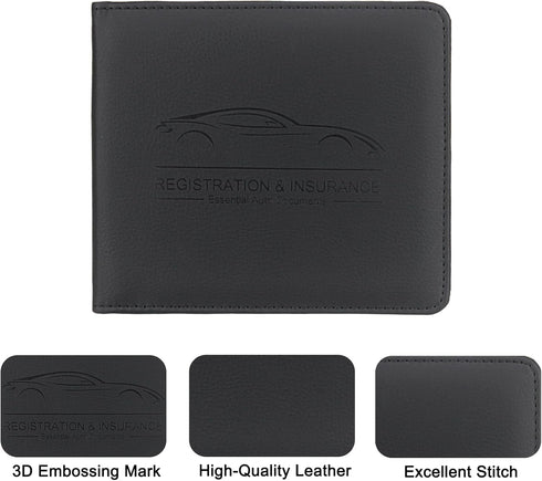 Car Registration and Insurance Holder, Leather Registration and Insurance Card Holder, Vehicle Glove Box Organizer - For Documents, Cards, License...