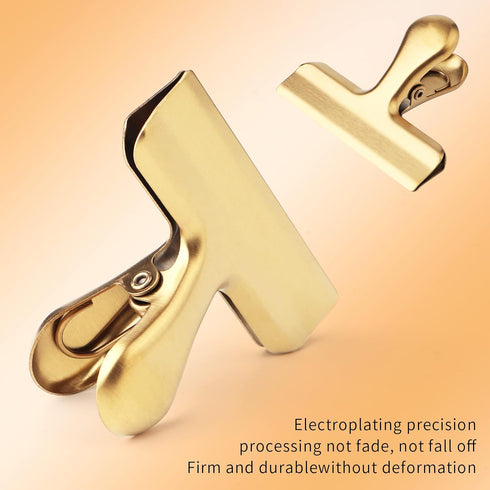 6pc-3 Inch Wide Stainless Steel Paper Clamps Heavy Duty Food Bag Clamp,Seal Clip, Chip Clips Metal Hinge Clip File Clamps for Kitchen&Office (Gold...