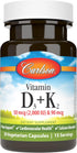 Carlson - Vitamin D3 + K2, 50 mcg (2000 IU) Vitamin D3 & 90 mcg Vitamin K2 as MK7, Bone Support, Calcium Absorption, 30 Capsules...