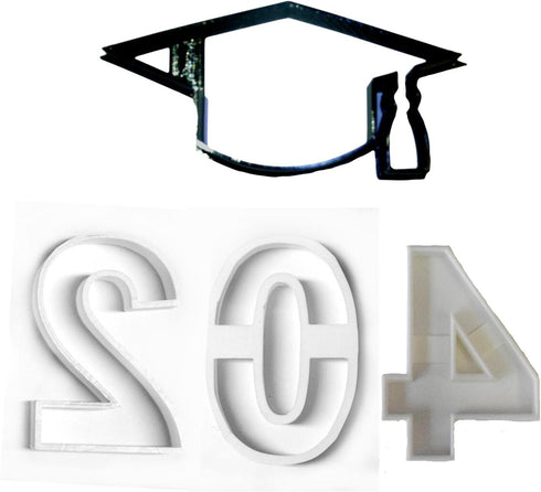 GRADUATION KIT YEAR 2024 CAP NUMBERS TWO ZERO FOUR SET OF 4 COOKIE CUTTERS MADE IN USA PR1113...