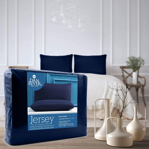 DAN RIVER 100% Organic Cotton Jersey Queen Pillowcases Set of 2, 145 GSM Pillow Cases Standard Size, Crisp, Breathable Jersey Cooling Pillow Cases...