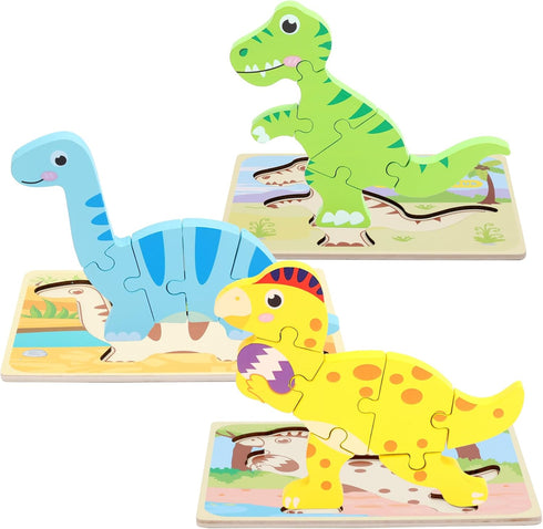 3 Pack Dinosaur Wooden Puzzles for Toddlers,Montessori Toys Dinosaur Puzzle for Kid 3 Year Old,Preschool Educational Learning Colorful Toys Gifts...