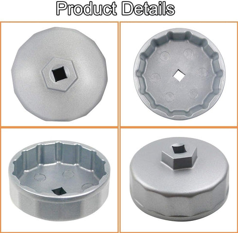 Heavy Duty 74mm Oil Filter Wrench, Silver, Aluminum, Fits Volkswagen, Mercedes Benz, Audi, Porsche, Mazda, Sprinter and More...