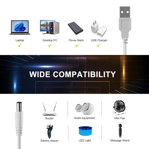 LANMU USB to DC Power Cable,Universal 5V DC Jack Charging Cable Power Cord with 9 Interchangeable Plugs Connectors Adapter Compatible with Massage...