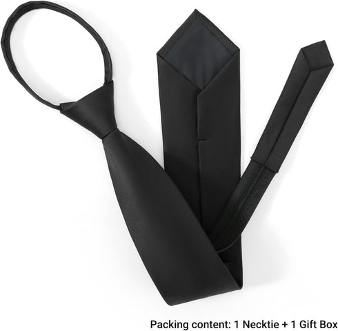 Pre Tied Adjustable Black Zipper Ties for Men 3.15" (8CM) Womens Solid Color Necktie...