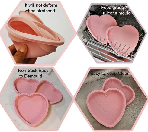 6 Inch Silicone Heart Shaped Rainbow Cake Baking Pans, Heart Cake Layer Pan Set, Non-Stick Silicone Cake Bakeware Mold,4tray Baking Flexible Molds...