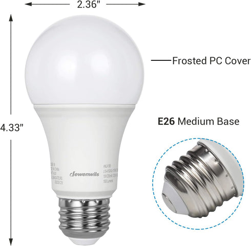 DEWENWILS 8-Pack A19 LED Light Bulb, 1500LM, 3000K Soft Warm Light Bulb, Energy Saving 14W(100W Equivalent) LED Bulb, E26 Medium Screw Base, Non D...