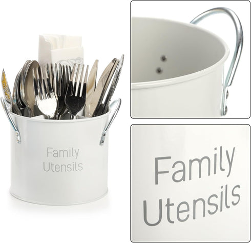 4 Compartment Kitchen Utensil Holder, 5.7 Inch Large Metal Utensil Caddy for Countertop, Utensil Crock Organizer with Removable Divider, Silverwar...