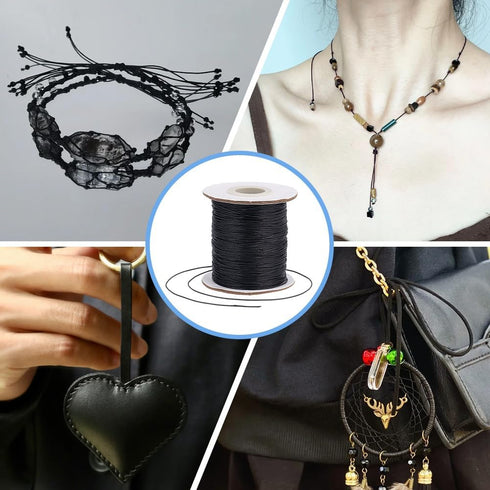PH PandaHall 0.5mm Waxed Cord, 200 Yards Waxed Cotton Cord Black Waxed Thread Beading String Waxed Craft String for Bracelet Necklace Jewelry Wais...