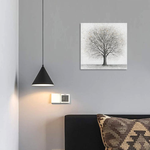 Yelash Abstract Black and White Tree Picture Decor Canvas Wall Art Life Painting with Gold Landscape for Home Bedroom Decoration 12x12...