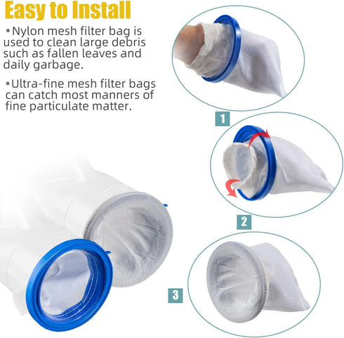 Pool Vacuum Cleaner Reusable Filter Bag with 10-Pack Ultrafine Mesh Filter Bags for Pool Blaster Water Tech Max & Catfish Ultra Pool Vacuum Sand &...