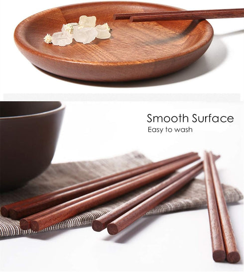 10 Pairs Wooden Chopsticks Reusable Chop Sticks Dishwasher Safe Chinese Wooden Chopsticks Handmade Chopstick Natural Health for Cooking Eating Res...