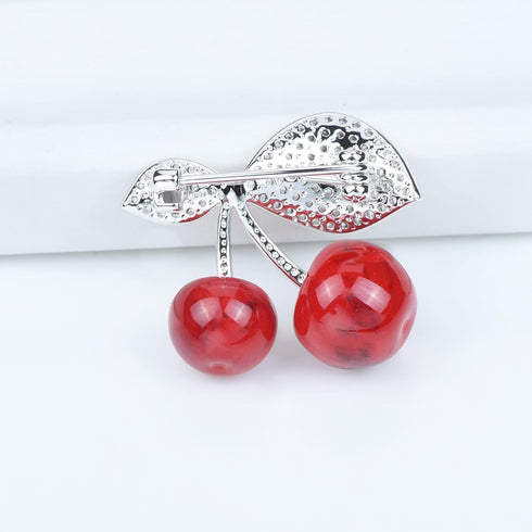 Red Stone Cherry Brooch Pin Green Cubic Zirconia Leaf Fruit Lapel Pin for Women Party Weddings Banquet Jewelry Pins...