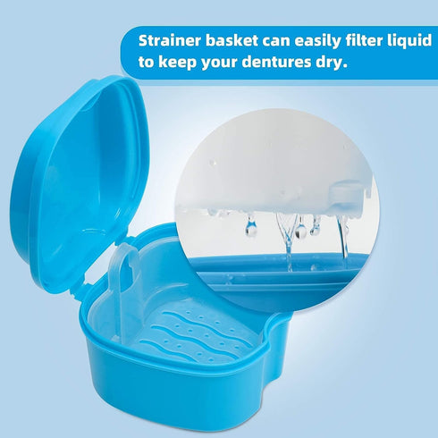 Denture Cup Dental Retainer Case Cleaning with Strainer Basket, Orthodontic Bath Box Mouthguard Storage Soaking Holder - Leak Proof and Lid Waterp...
