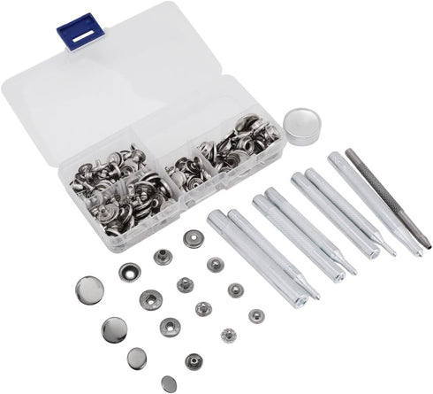 Button Replacement Kit,Press Studs Buttons Snap Fasteners 10mm 12mm 15mm 17mm with Setting Tools(Silver)...