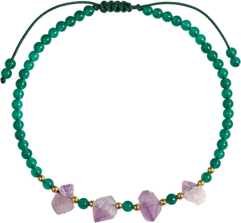 Green Agate and Raw Amethyst Crystals Ankle Bracelets for Women Reiki Natural Gemstones Handmade Adjustable Anklet February Birthstone Gifts...