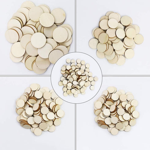 525 Pieces Unfinished Round Wooden Discs, 5 Size Wood Cutout Circles Chips for Arts & Crafts Projects...
