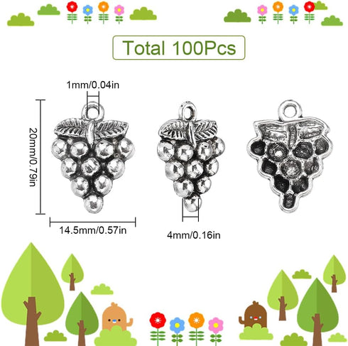 SUNNYCLUE 1 Box 100Pcs Grape Charms Bulk Silver Vintage Charms Alloy Metal Tibetan Mini Cute Fruit Charm for Jewelry Making Charms Women DIY Neckl...
