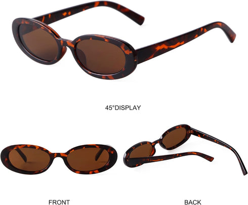 ADE WU Retro Oval Sunglasses 90s Vintage Narrow Small Tiny Oval Sun Glasses Black Tortoiseshell Frame...