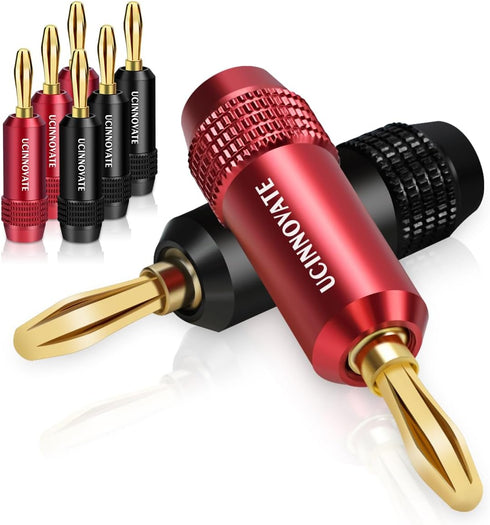 UCINNOVATE Banana Plugs, 8PCS Banana Plugs for Speaker Wire Connectors, Gold Plated 4mm Banana Connectors for Speaker Cables Terminals, Wall Socke...