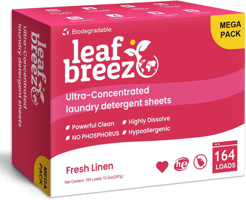 Laundry Detergent Sheets, Fresh Linen, 164 Loads, Eco Laundry Strip for Travel & Home - Plastic-Free Hypoallergenic LiquidLess Soap Strips, Plant-...