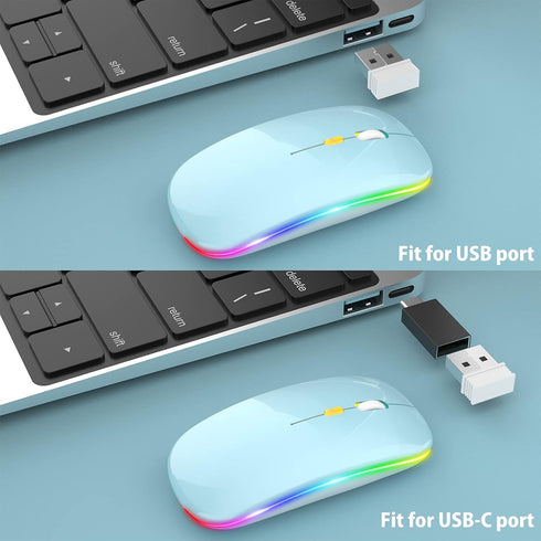 ?Upgrade? LED Wireless Mouse, Slim Silent Mouse 2.4G Portable Mobile Optical Office Mouse with USB & Type-c Receiver, 3 Adjustable DPI Levels for ...