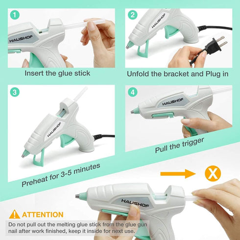 HAUSHOF Mini Hot Glue Gun Kit with Hot Glue Sticks (20-Piece), for Home Decoration & Crafts & Quick Repairs, 20W, 120V...