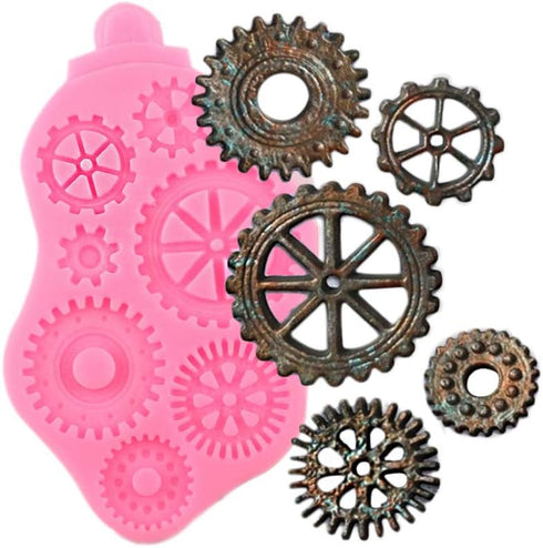 Steampunk Fondant Molds, Silicone Gears Teeth Moulds for Steampunk Travel Themed Cake Decoration, Chocolate Candy Sugarcraft Cupcake Topper, Polym...