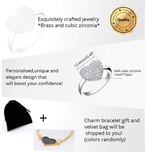 Uloveido Dainty Women's White Gold Plated Love Heart White Cubic Zirconia Enhancer Wedding Promise Rings J070...