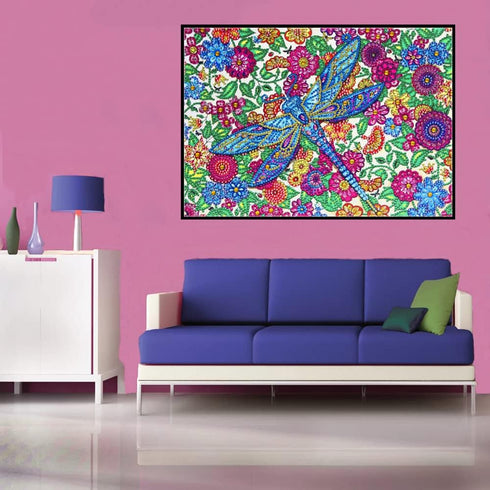 DIZAKIM Special crystal diamond painting set, dragonfly bush art, easy DIY diamond art craft, home decoration 12x16 inches...
