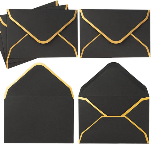 100 Pieces Mini Gift Card Envelopes Colorful V Flap Small Envelopes with Gold Border for Blank Note Cards, Business Gift Cards (4 x 2.7 Inches, Bl...
