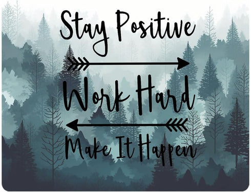 Misty Forest Mouse Pad, Stay Positive Work Hard and Make It Happen Motivational Pad, Square Waterproof Non-Slip Rubber Base MousePads Office Lapto...