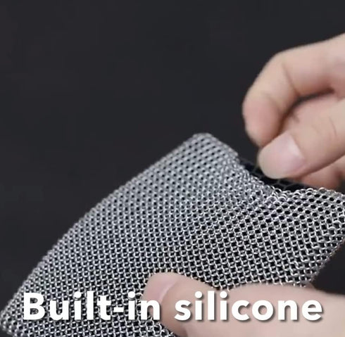 Cast Iron Cleaner Chainmail Scrubber -Fine Ring- 316 Stainless Steel Scrubbing Sponge Skillet – Dish Scrubber - Built-in Silicone with Welded Ring...