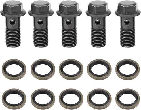Banjo Bolts Brake Line Fittings Adapter, 5pcs Motorcycle Banjo Bolts & Washers for Brake Caliper Master Cylinder(M10×1mm)...